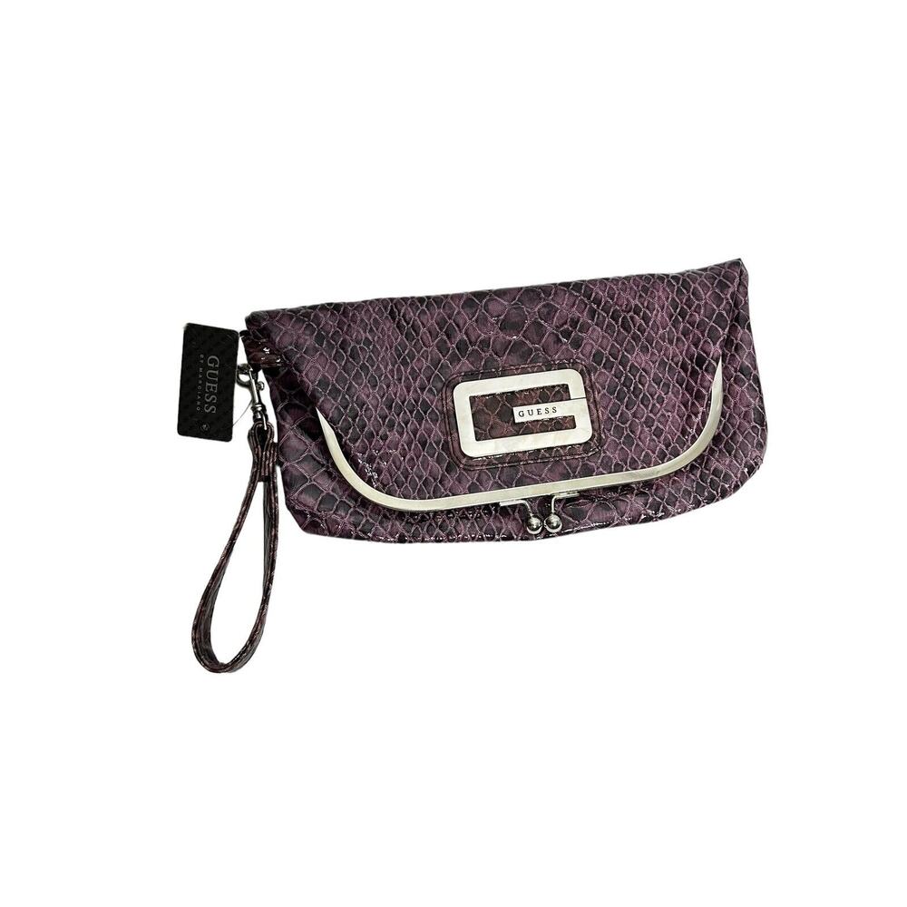 Guess foldover wristlet kiss lock clutch purple croc embossed y2k new